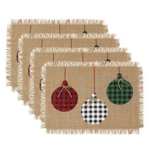 Elrene Farmhouse Holiday Christmas Ornaments Jute Placemat Set of 4 Gingham NEW